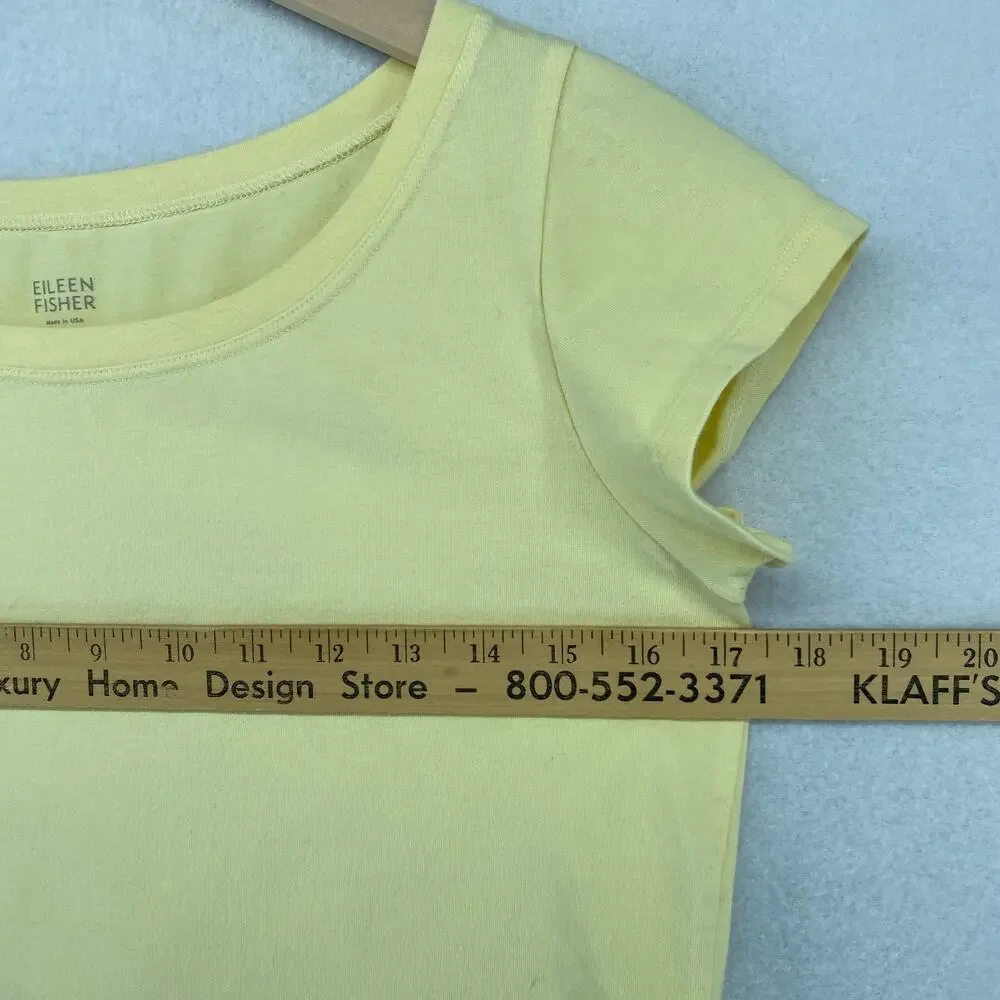 EILEEN FISHER Top S Stretch Organic Cotton Scoop Neck Cap Sleeve Yellow USA - Picture 11 of 13